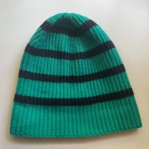 J Crew green and navy striped beanie